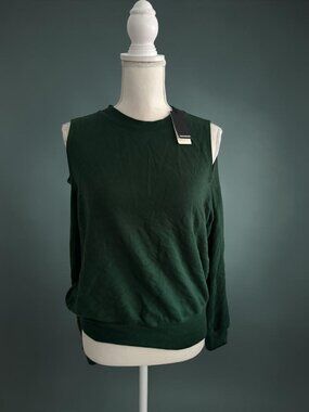 MONROW Deep Green Cold Shoulder Top Sz Large NEW NWT